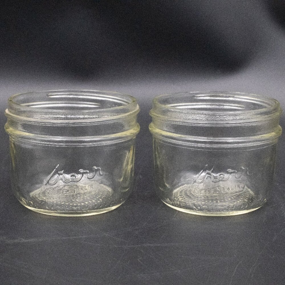 2 Vintage Kerr Half Pint Canning Mason Jars Wide Mouth Round Self-Sealing